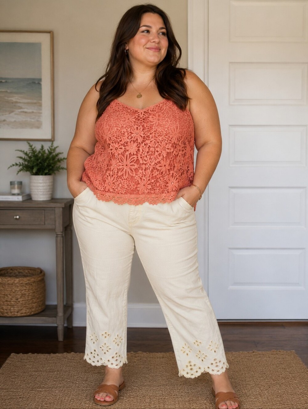 Charter Club Bristol Skinny Ankle Eyelet Hem Jeans Size 14 Ivory